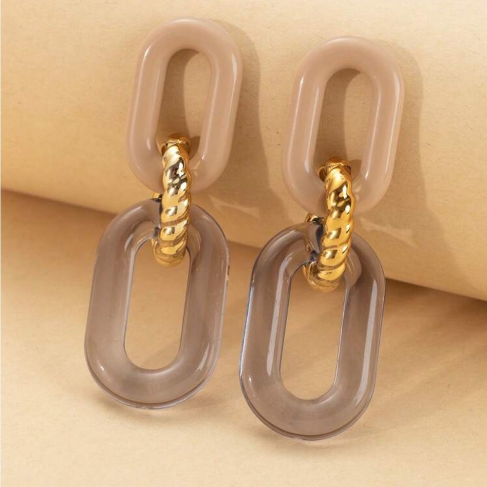 Elegant Boho 90s Coffee, Gold and Gray Chunky knitted Link Lightweight Earrings